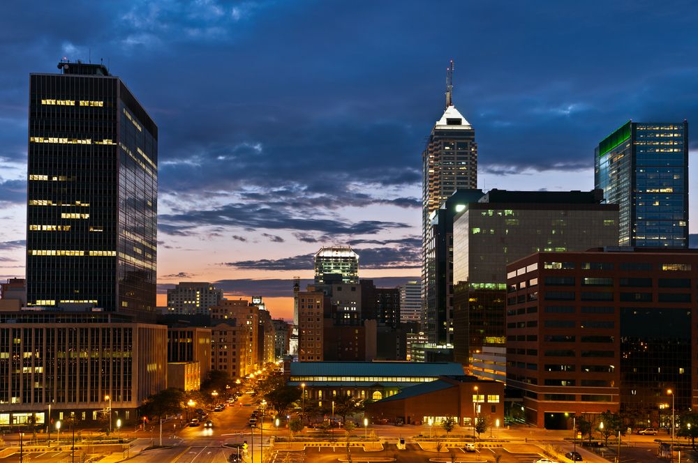 Image of Indiana's commercial district at night time showing that domestic consumption continues even after typical working hours.