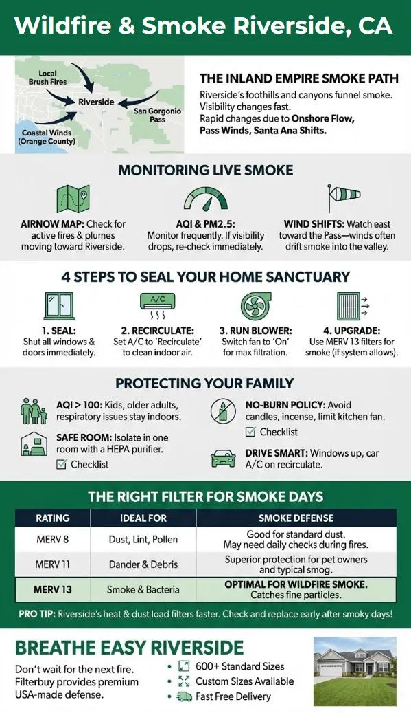 Infographic of Current Live Wildfire and Smoke Map Riverside CA Today