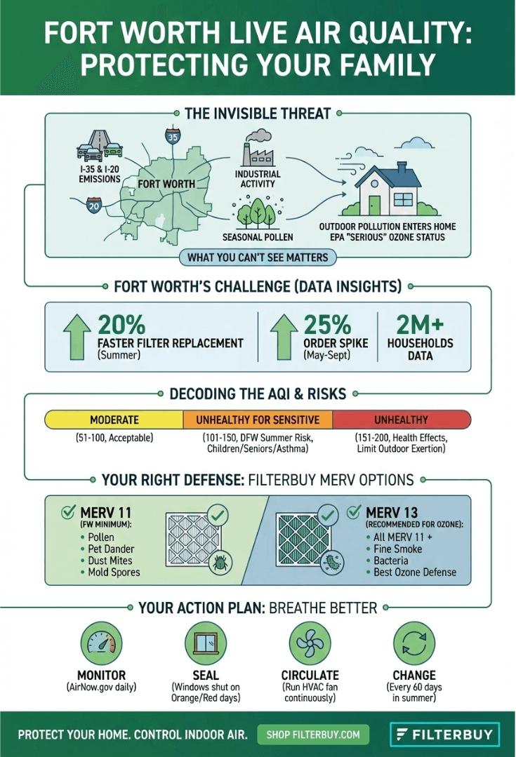 An infographic about the air quality in Fort Worth Texas.