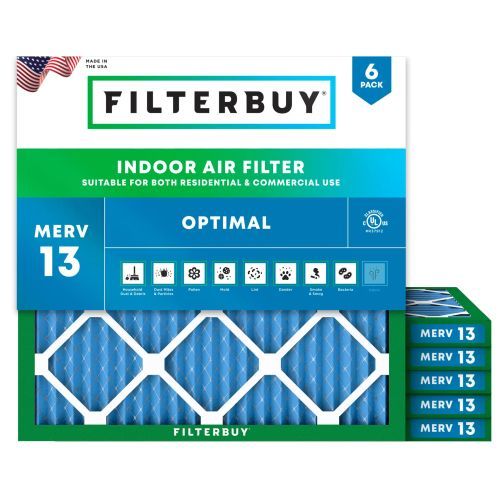A view of a high-performance Filterbuy 18x18x1 MERV 13 pleated optimal indoor air filter for residential and commercial HVAC systems.