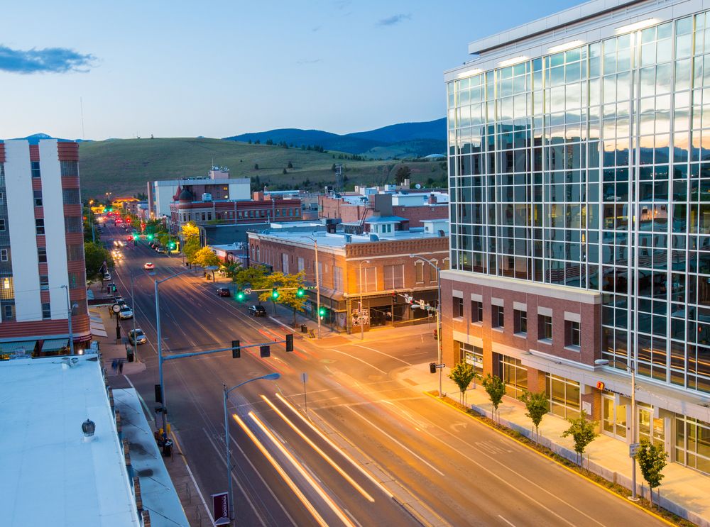 Image of main thoroughfare in Montana's central business district.