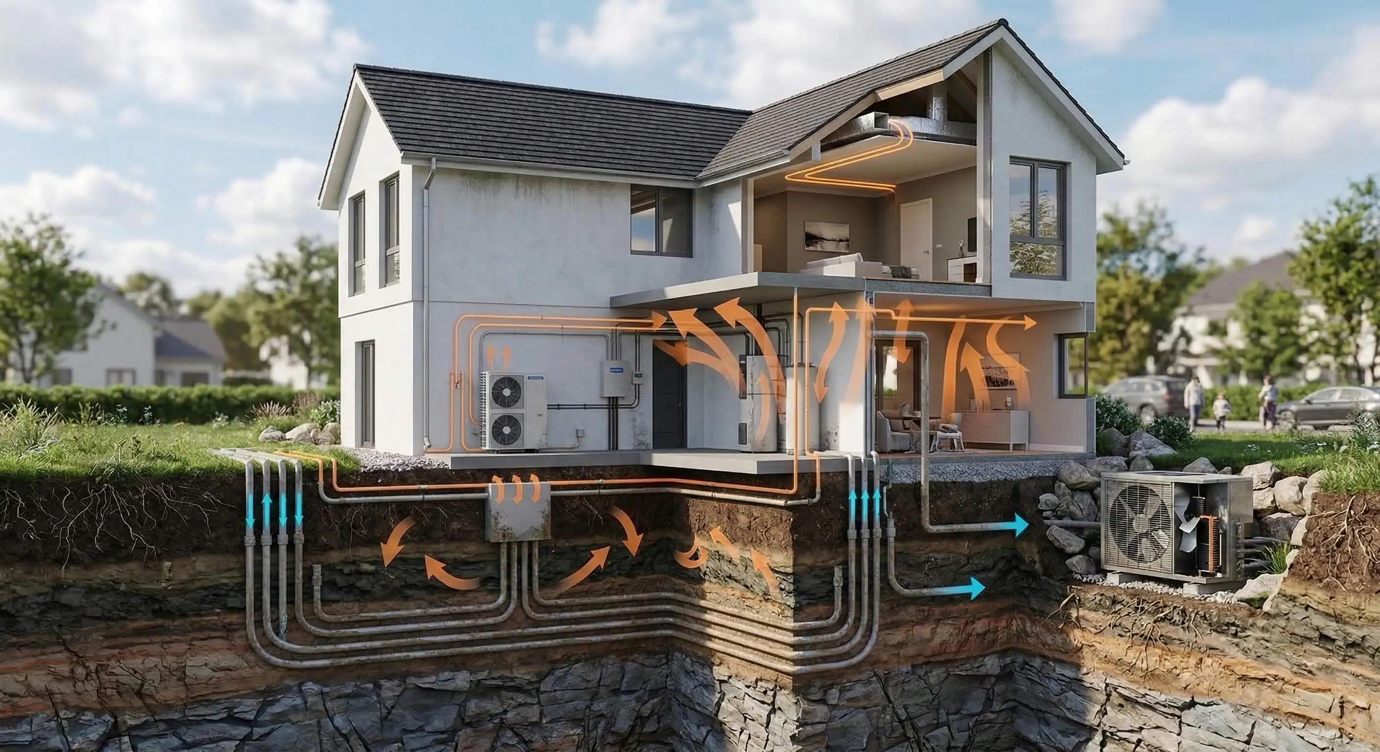 ground source heat pump geothermal cost installation efficiency vs air source benefits loop system diagram