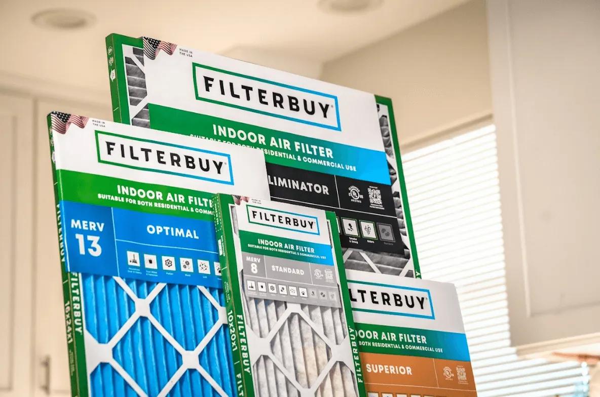 Image of Filterbuy MERV 8, 11, and 13 air filters for improving indoor air quality during poor outdoor AQI levels in the USA – ideal solutions for wildfire smoke, pollen, and pollution.