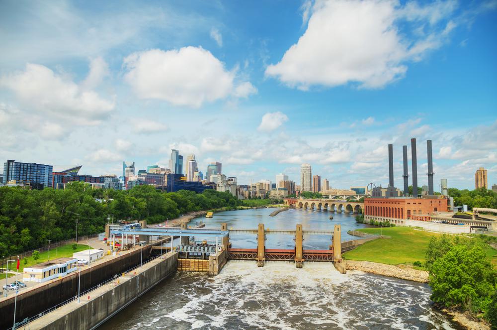 Image of an important dam in Minnesota which is essential for controlling floods and generating power..