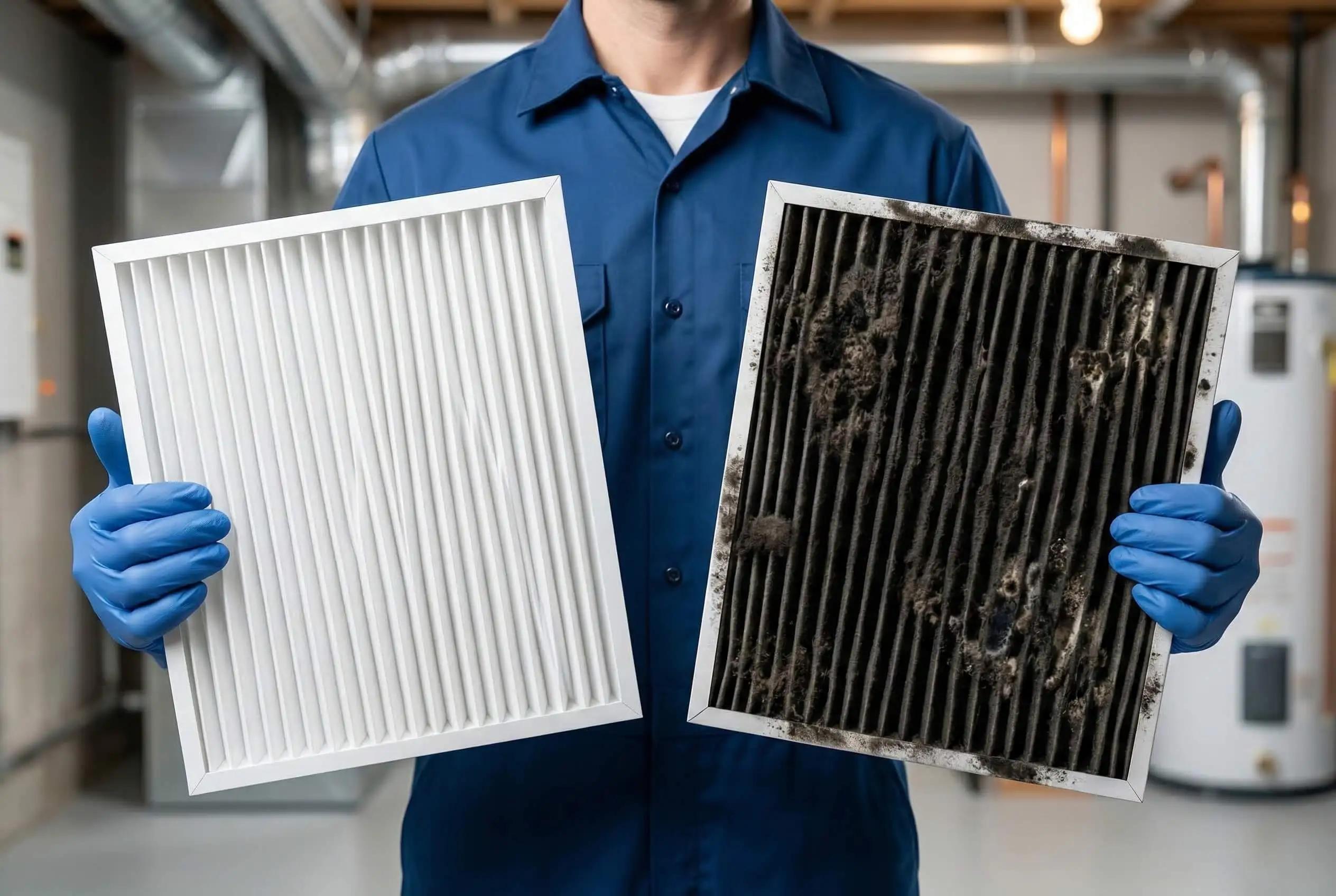 black furnace filter causes dangerous mold soot carbon monoxide fix HVAC air quality warning