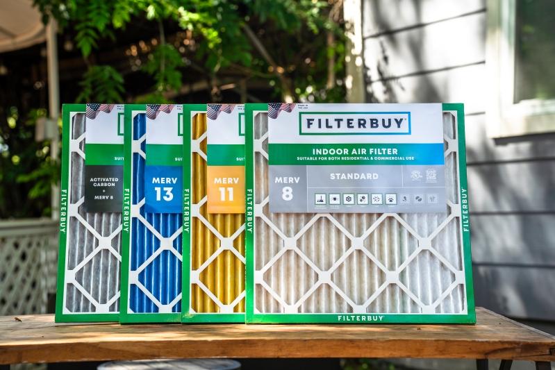 Where to Buy Holmes Air Purifier Filter Replacement - Image of various Filterbuy air filters with different MERV ratings displayed outdoors, showcasing options for indoor air quality.