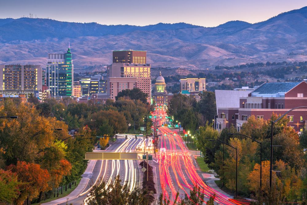 Boise, Idaho, at twilight, showcasing the state's vibrant urban areas where Korean War veterans may live.