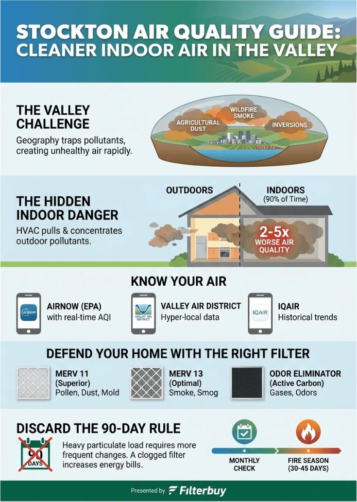 An infographic about the air quality index of Stockton, California.